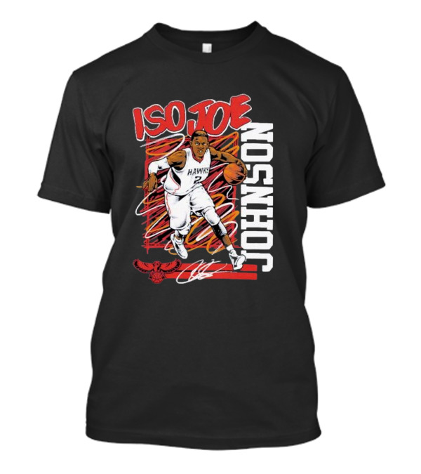 Homage Hawks Iso Joe Johnson Basketball Artwork Features Johnson Text And Red Hawks T-Shirt