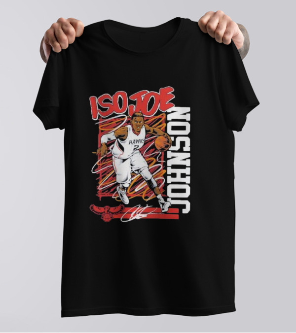 Homage Hawks Iso Joe Johnson Basketball Artwork Features Johnson Text And Red Hawks T-Shirt