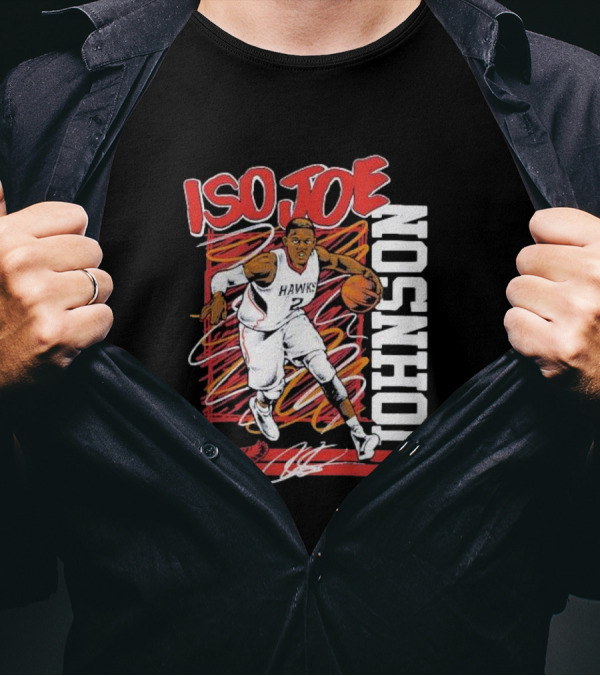 Homage Hawks Iso Joe Johnson Basketball Artwork Features Johnson Text And Red Hawks T-Shirt