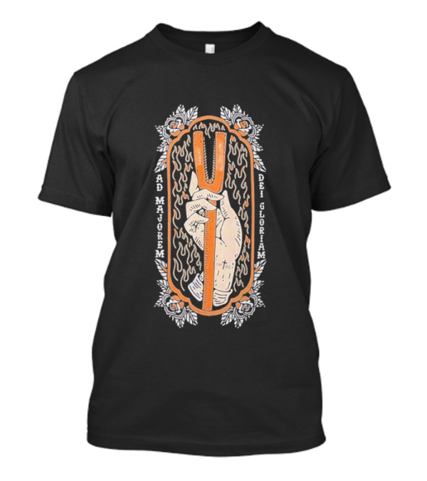 Ad Majorem Dei Gloriam Hook And Irons Hand With Flames And Roses T-Shirt