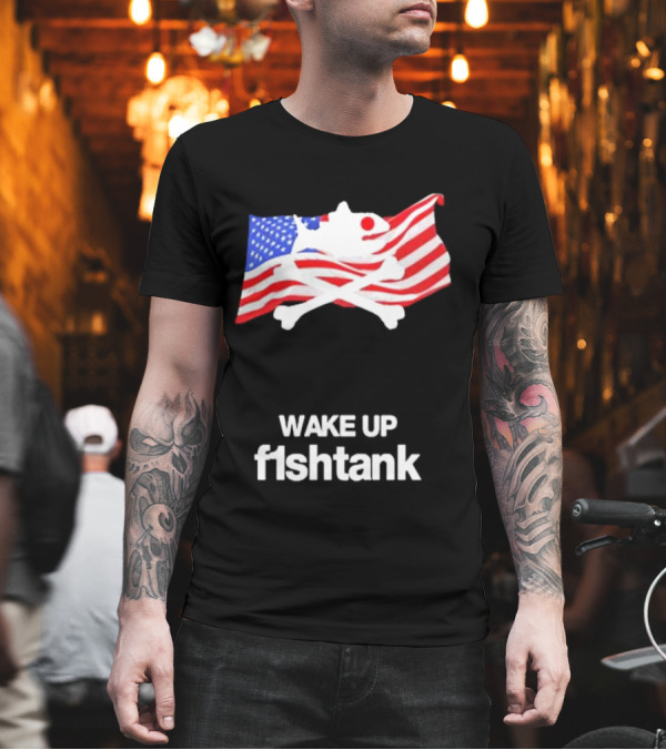 Jet Neptune Wake Up Fishtank American Flag Skull And Crossbones T-Shirt