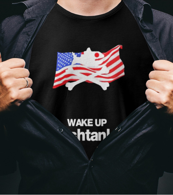 Jet Neptune Wake Up Fishtank American Flag Skull And Crossbones T-Shirt