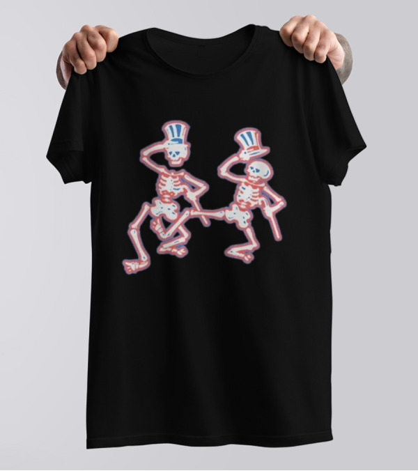 Grateful Dead Dancing Skeletons Patriotic Top Hat Skelly Duo T-Shirt