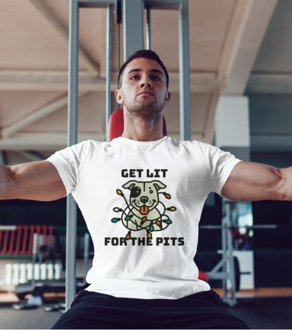 Get Lit For The Pits Holiday Fundraiser With Festive Dog And Colorful Lights T-Shirt