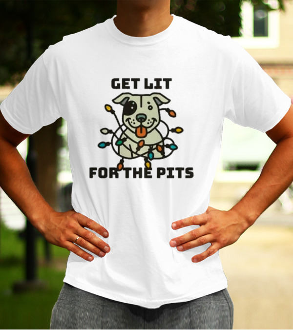 Get Lit For The Pits Holiday Fundraiser With Festive Dog And Colorful Lights T-Shirt