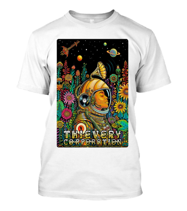 Thievery Corporation Space Astronaut Floral Concert Roseland Theater December 20 2024 Portland Oregon T-Shirt