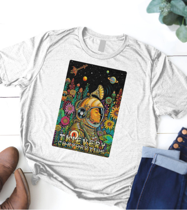 Thievery Corporation Space Astronaut Floral Concert Roseland Theater December 20 2024 Portland Oregon T-Shirt