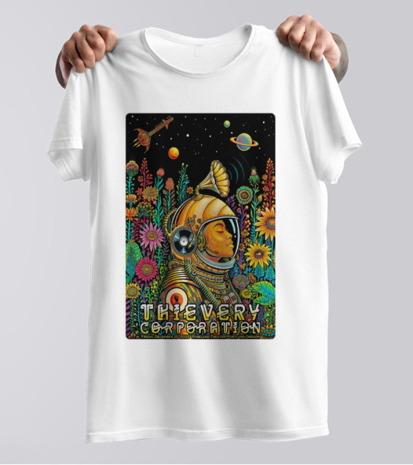 Thievery Corporation Space Astronaut Floral Concert Roseland Theater December 20 2024 Portland Oregon T-Shirt