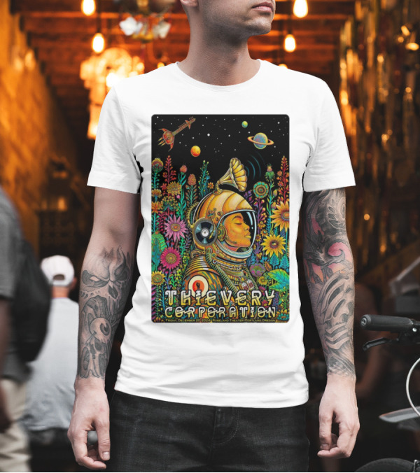 Thievery Corporation Space Astronaut Floral Concert Roseland Theater December 20 2024 Portland Oregon T-Shirt
