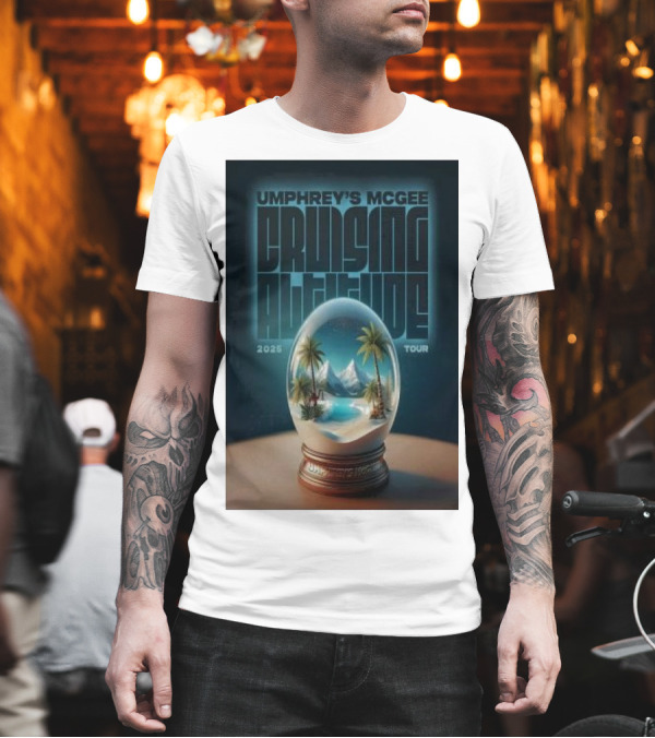 Umphrey’s McGee Cruising Altitude 2025 Tour Palm Landscape Globe T-Shirt