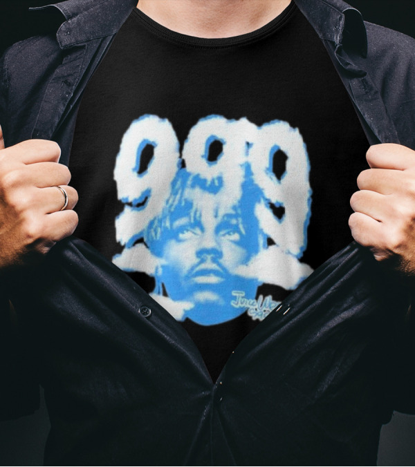 Juice Wrld 999 Clouds Portrait With Signature In Blue And White T-Shirt