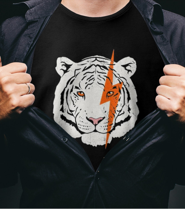 White Tiger Lightning Bolt Face T-Shirt