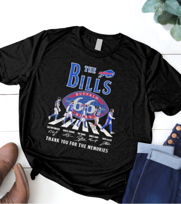 Buffalo Bills 66 Year 1959-2025 Signature Thank You For The Memories Dalton Kincaid Khalil Shakir Ray Davis James Cook Josh Allen T-Shirt