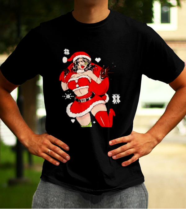 Supps Waifu Uwu Ugly Christmas Santa Anime Girl In Red Outfit With Snowflakes And Hearts T-Shirt