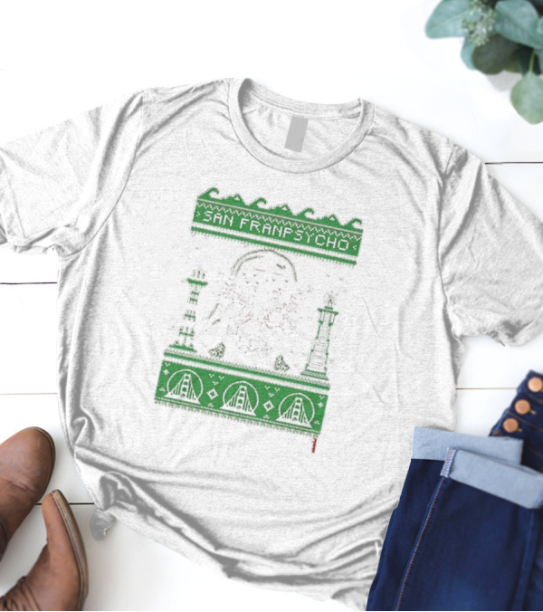 San Franpsycho Sfp Holiday Bridge Towers Snowflakes Green Holiday T-Shirt