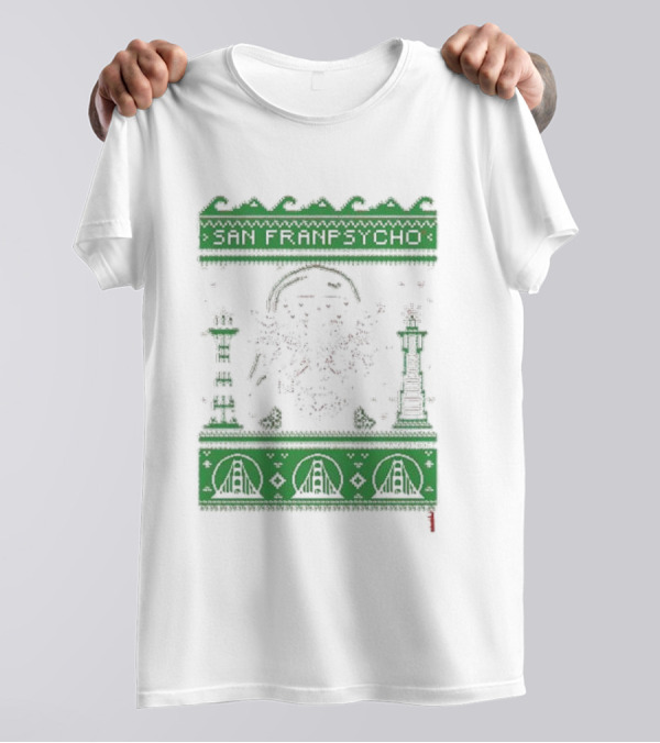 San Franpsycho Sfp Holiday Bridge Towers Snowflakes Green Holiday T-Shirt