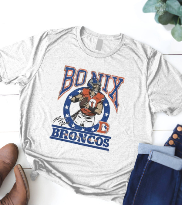 Bo Nix Broncos Stars Football Signature T-Shirt