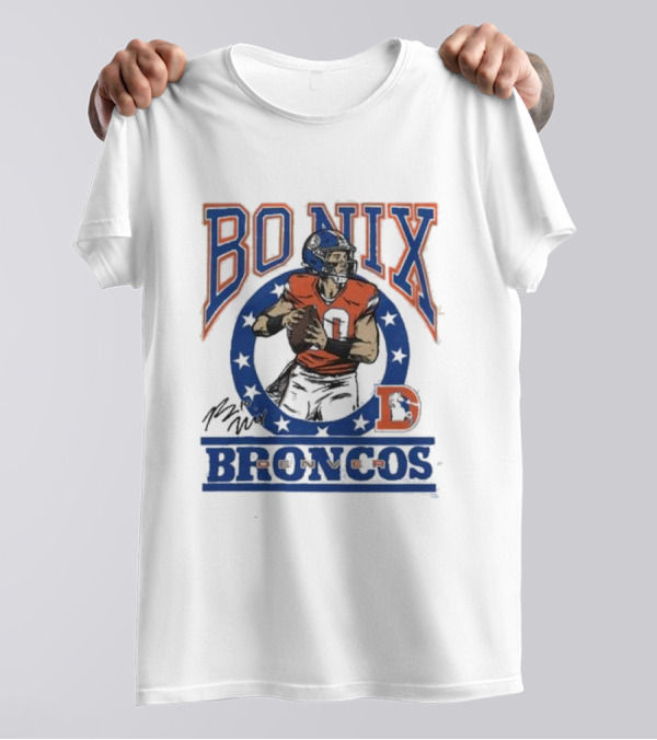 Bo Nix Broncos Stars Football Signature T-Shirt