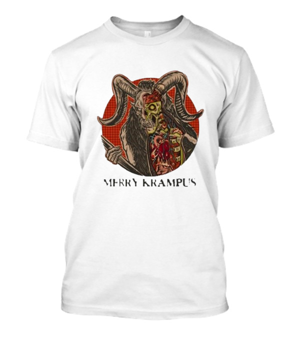 Merry Krampus Split Skull Horned Demon Halloween T-Shirt
