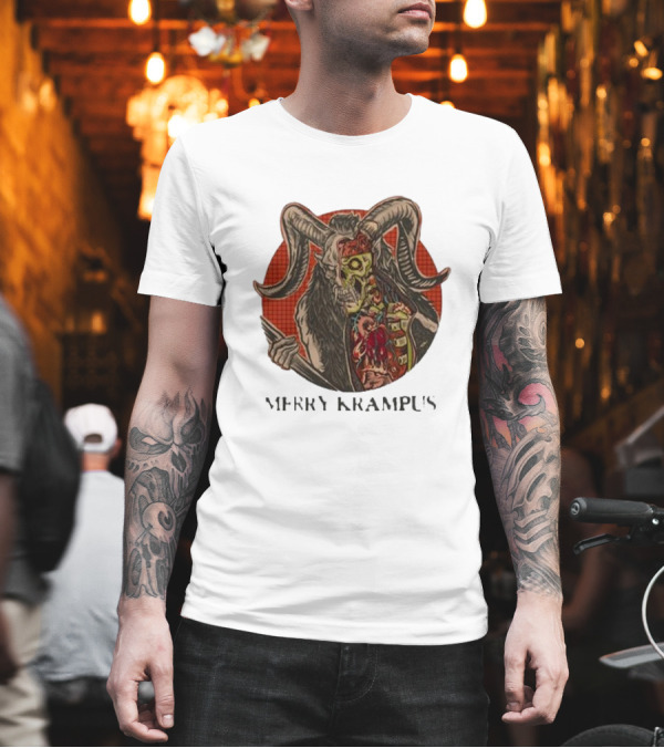 Merry Krampus Split Skull Horned Demon Halloween T-Shirt