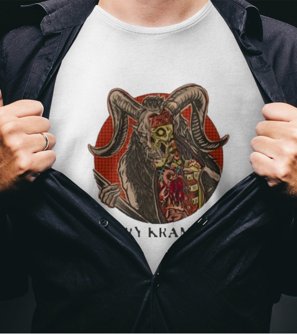 Merry Krampus Split Skull Horned Demon Halloween T-Shirt