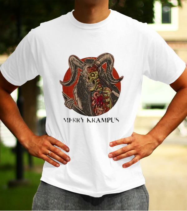Merry Krampus Split Skull Horned Demon Halloween T-Shirt