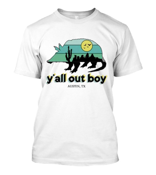 Y'All Out Boy Armadillo Sunset Skyline Cactus Austin Tx T-Shirt