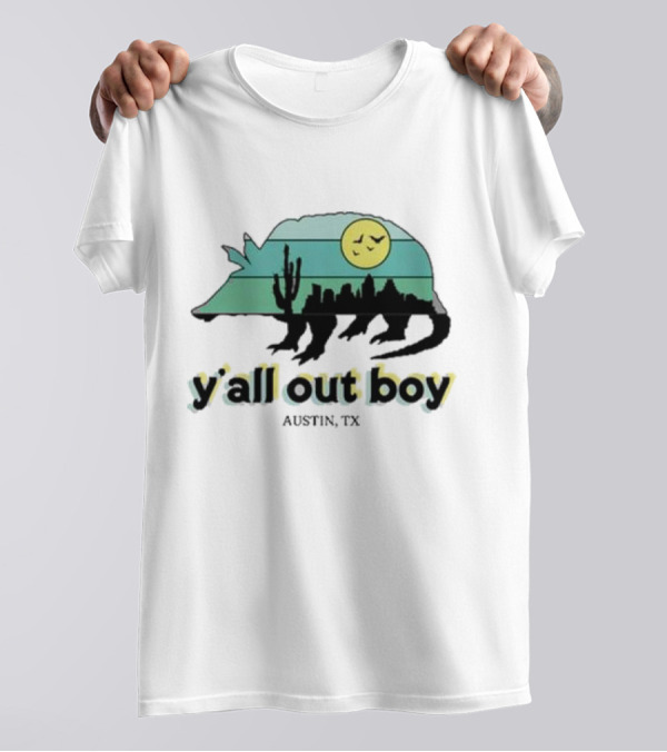 Y'All Out Boy Armadillo Sunset Skyline Cactus Austin Tx T-Shirt