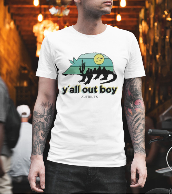 Y'All Out Boy Armadillo Sunset Skyline Cactus Austin Tx T-Shirt