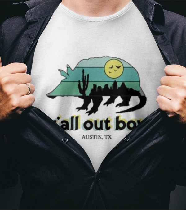 Y'All Out Boy Armadillo Sunset Skyline Cactus Austin Tx T-Shirt