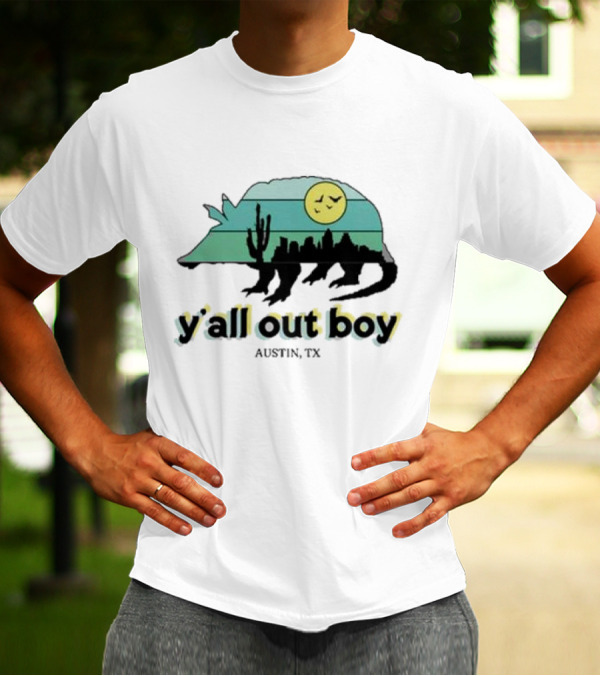 Y'All Out Boy Armadillo Sunset Skyline Cactus Austin Tx T-Shirt