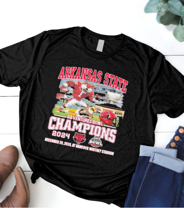 Arkansas State Red Wolves 68 Ventures Bowl Champions 2024 December 26 At Hancock Whitney Stadium T-Shirt