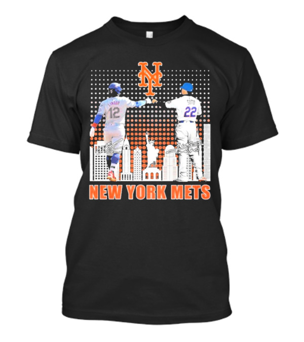 New York Mets Lindor Soto The Man The Myth The Legends 2025 New York City Skyline Statue Of Liberty T-Shirt