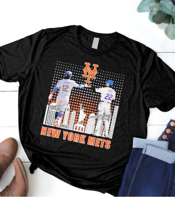 New York Mets Lindor Soto The Man The Myth The Legends 2025 New York City Skyline Statue Of Liberty T-Shirt