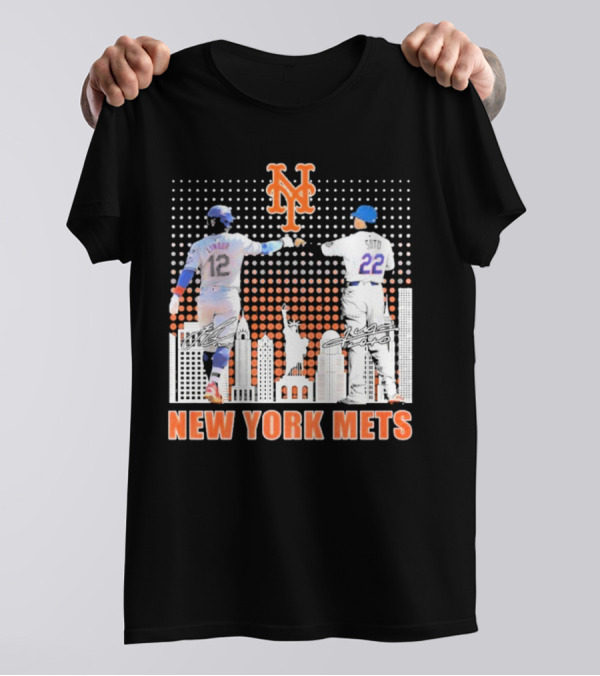 New York Mets Lindor Soto The Man The Myth The Legends 2025 New York City Skyline Statue Of Liberty T-Shirt