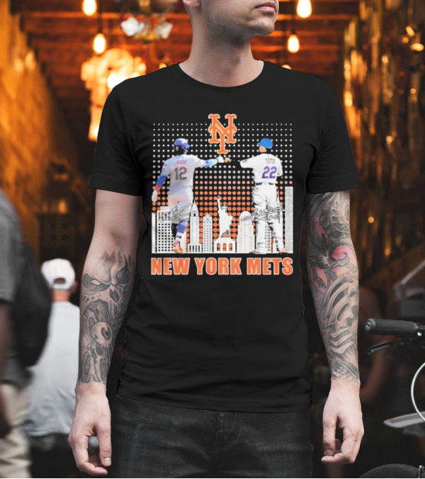 New York Mets Lindor Soto The Man The Myth The Legends 2025 New York City Skyline Statue Of Liberty T-Shirt