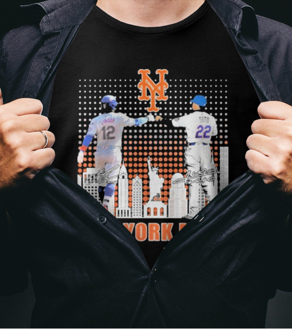 New York Mets Lindor Soto The Man The Myth The Legends 2025 New York City Skyline Statue Of Liberty T-Shirt