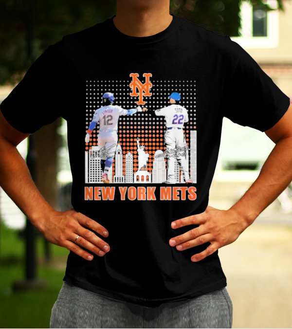 New York Mets Lindor Soto The Man The Myth The Legends 2025 New York City Skyline Statue Of Liberty T-Shirt