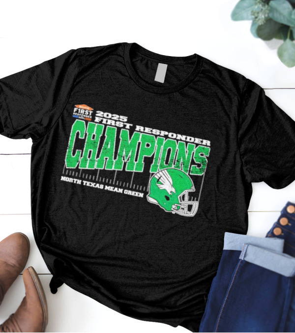2025 North Texas Mean Green First Responder Bowl Champions Vintage Style Helmet College Football T-Shirt