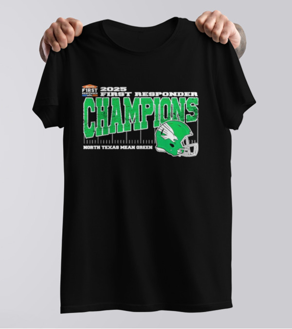 2025 North Texas Mean Green First Responder Bowl Champions Vintage Style Helmet College Football T-Shirt