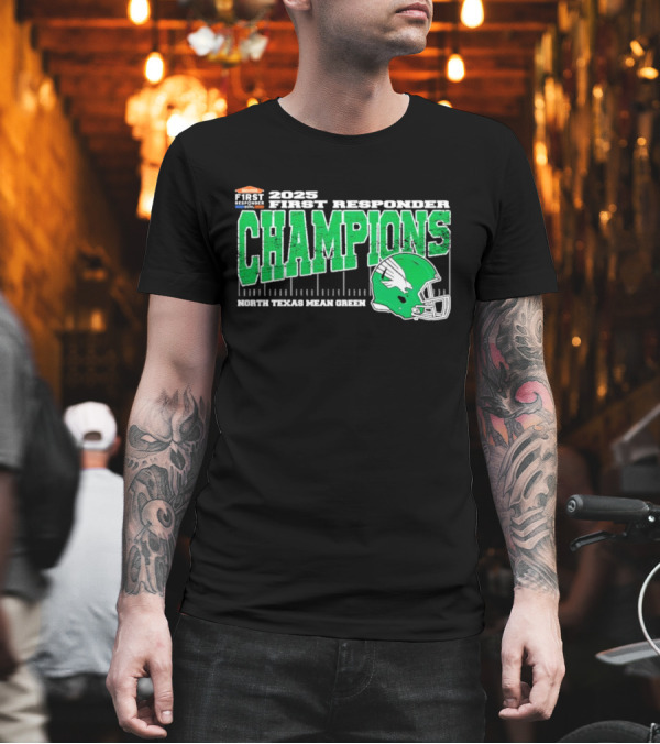 2025 North Texas Mean Green First Responder Bowl Champions Vintage Style Helmet College Football T-Shirt
