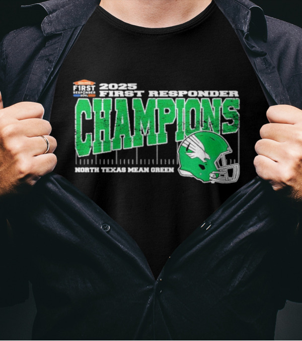 2025 North Texas Mean Green First Responder Bowl Champions Vintage Style Helmet College Football T-Shirt