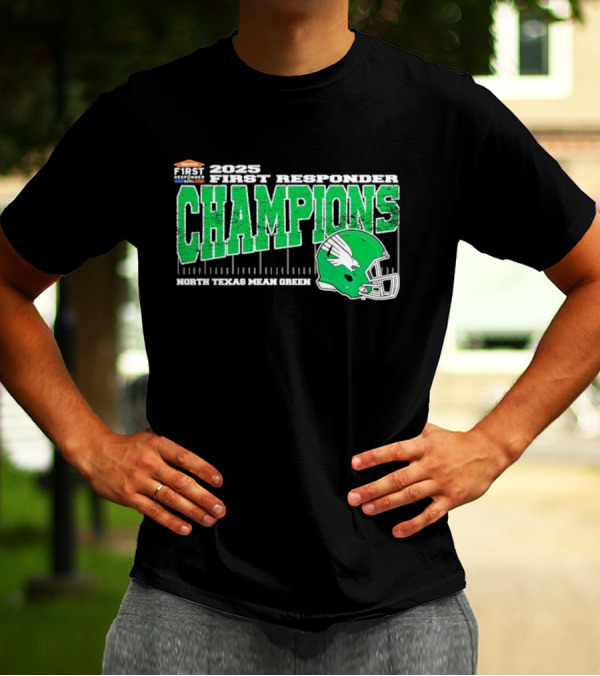 2025 North Texas Mean Green First Responder Bowl Champions Vintage Style Helmet College Football T-Shirt