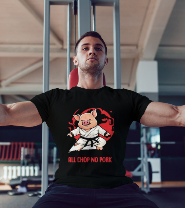 Wrestling Observer Figure Four Weekly All Chop No Pork Pig In Karate Gi With Red Circle Background T-Shirt