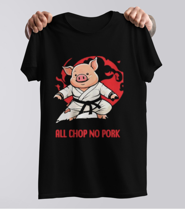 Wrestling Observer Figure Four Weekly All Chop No Pork Pig In Karate Gi With Red Circle Background T-Shirt