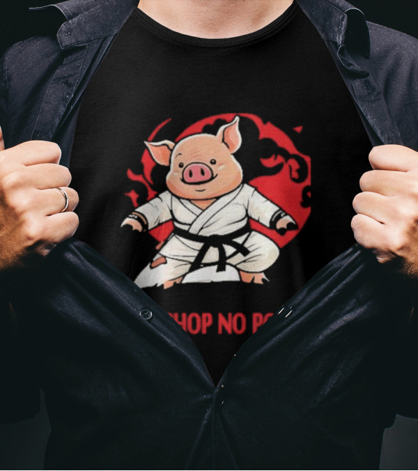 Wrestling Observer Figure Four Weekly All Chop No Pork Pig In Karate Gi With Red Circle Background T-Shirt
