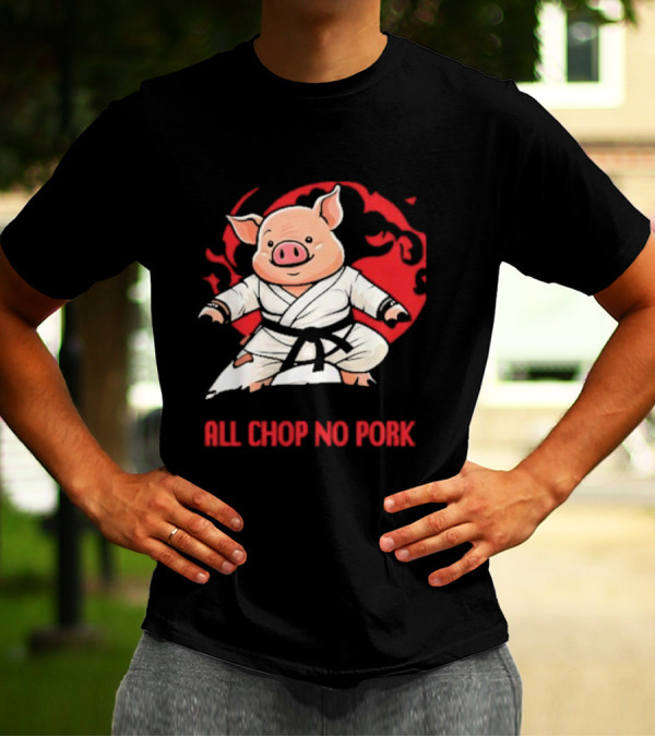 Wrestling Observer Figure Four Weekly All Chop No Pork Pig In Karate Gi With Red Circle Background T-Shirt