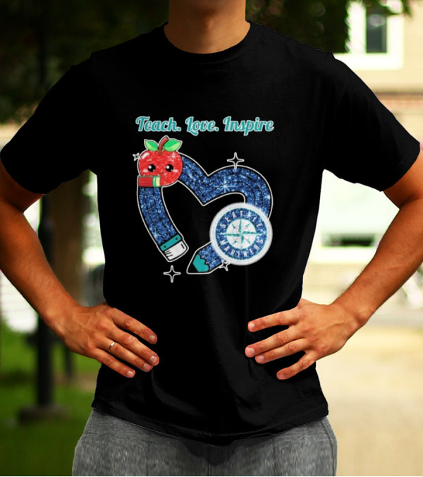 Seattle Mariners Teach Love Inspire Heart Apple Design T-Shirt