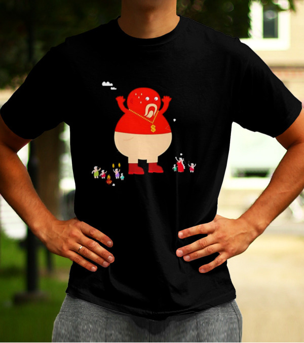 Simon Oxley Neanderfools Giant Red Character Dollar Necklace T-Shirt