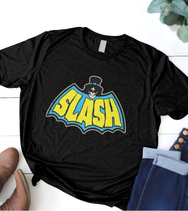 SLASH Batman Inspired Logo With Top Hat And Skull T-Shirt